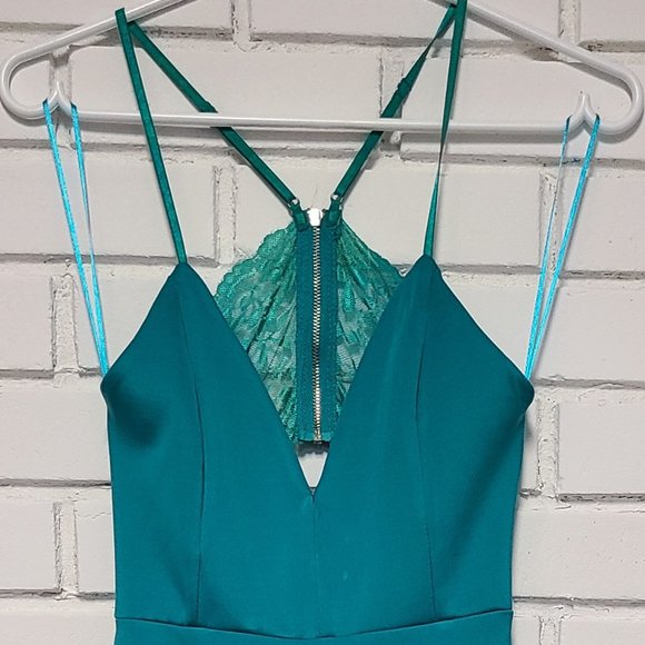 Teal spaghetti strap asymmetrical dress - Picture 5 of 6